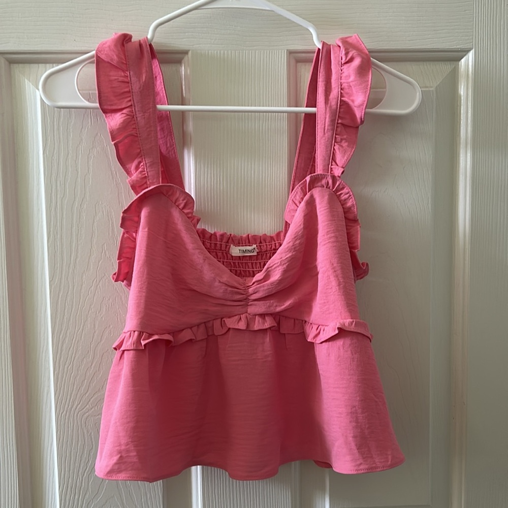 Timing Pink Ruffled Crop Top